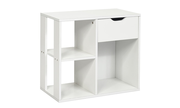 3 Tier Side Table W Storage Shelf Drawer Space Saving Nightstand White Groupon