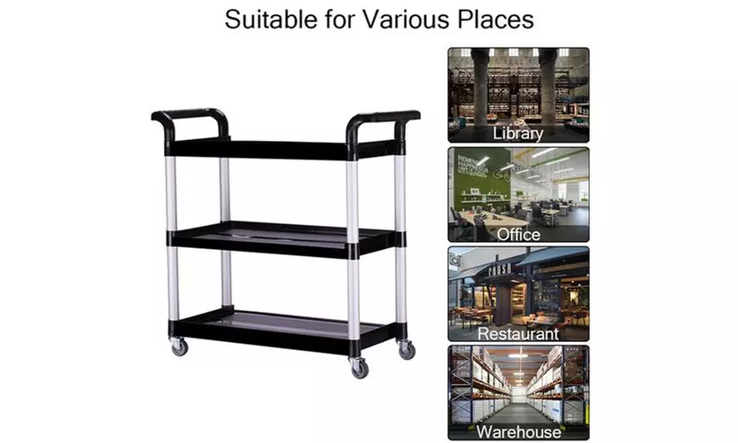 330 lbs/390 lbs Heavy Duty 3-Shelf Rolling Service Push Cart for Restaurant - Second Medium