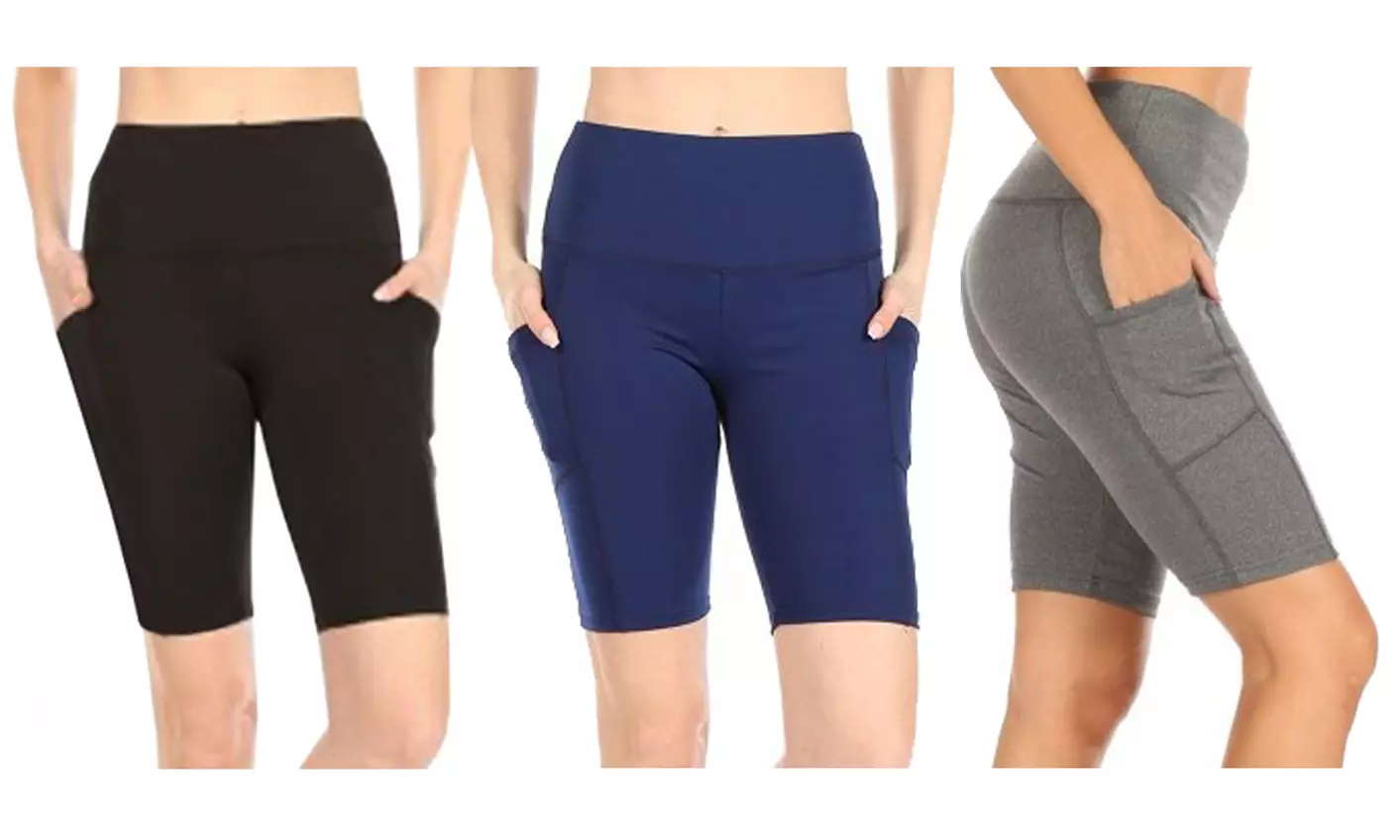Womens High Waist Biker Shorts with Side Pockets - Primary Image