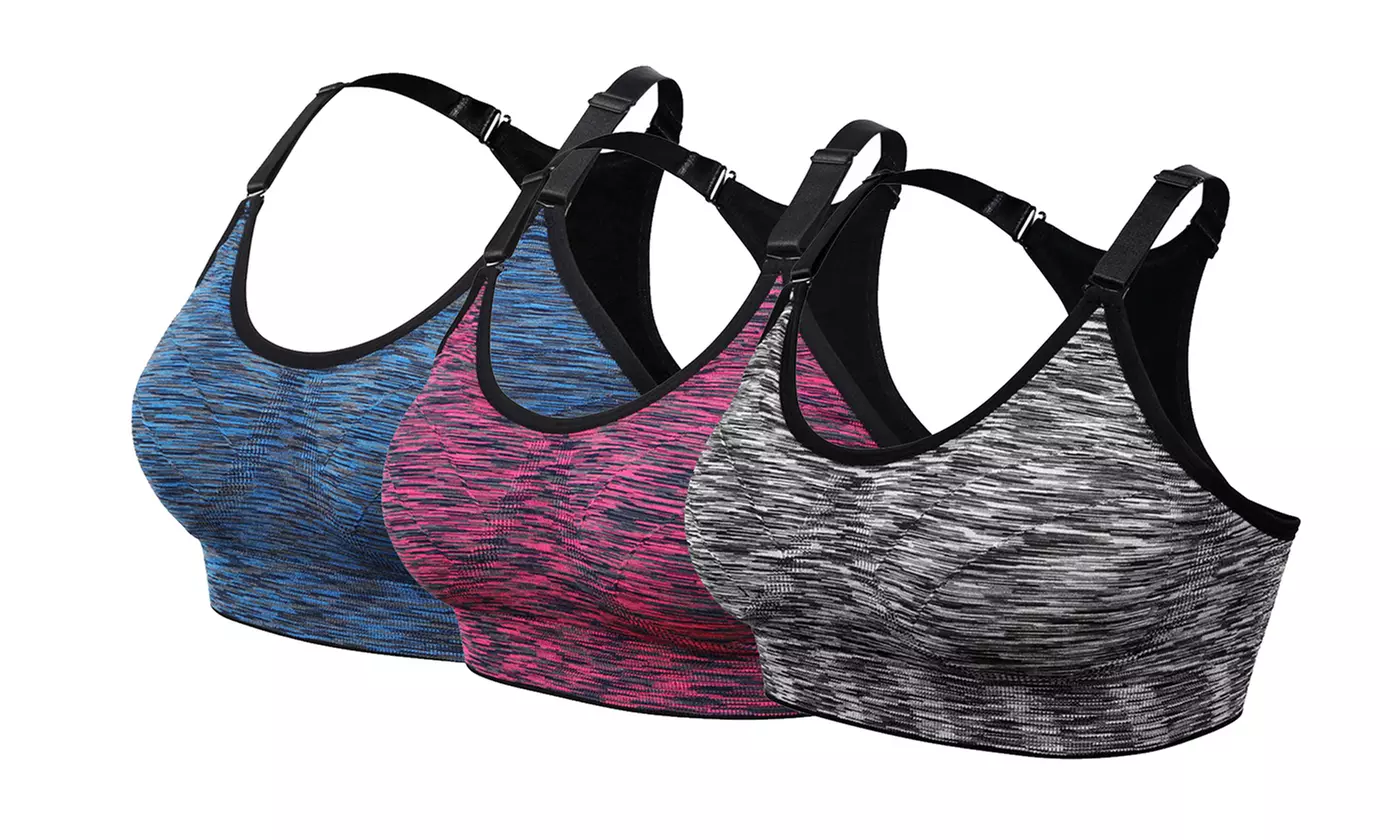 1-3 Pack Women Racerback Sports Bras Space Dye Seamless Stretchy Removable Pads