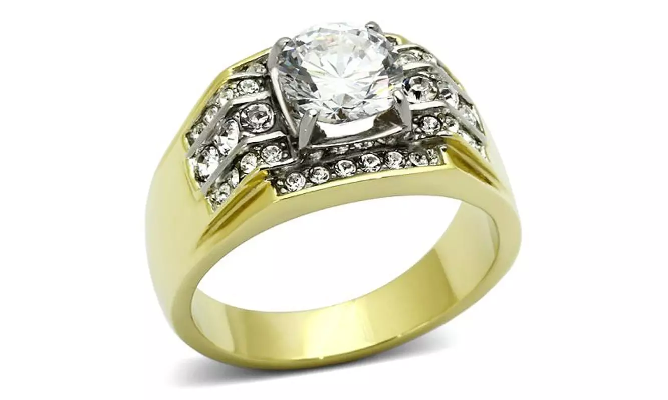 Men's 2.80 Ct Round Cut 14K Gold Plated Stainless Steel Cubic Zirconia Ring - Primary Image