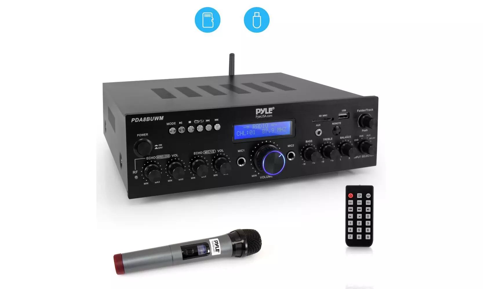 Compact Home Theater Amplifier Stereo Receiver with Bluetooth Wireless Streaming - Primary Image