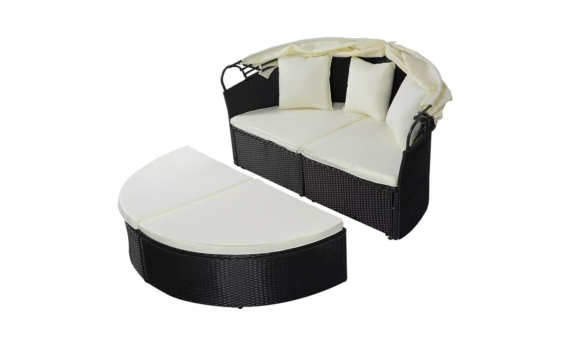 Costway Outdoor Round Sofa Daybed-Black,Retractable Canopy,Patio Furniture