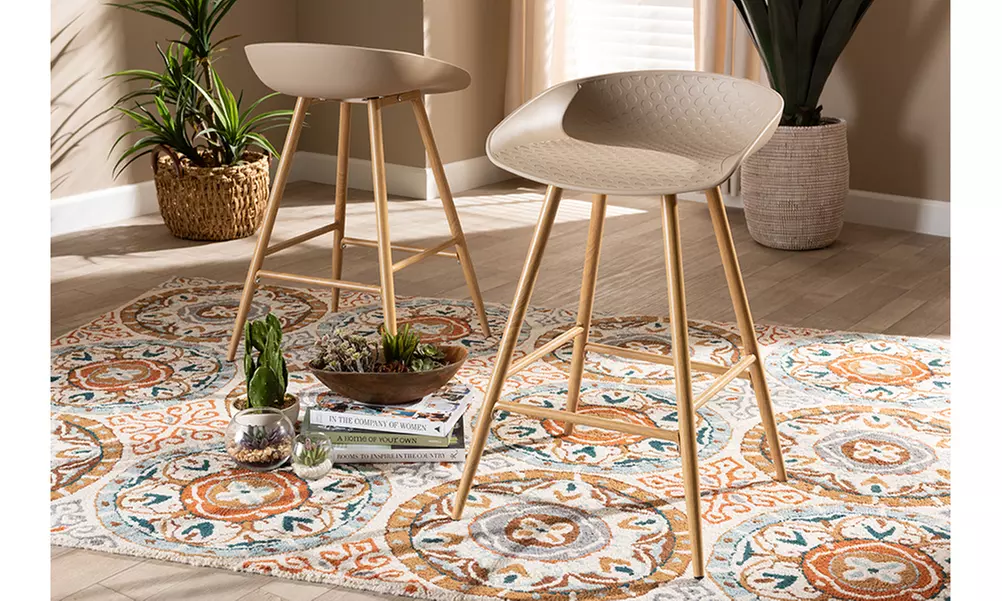 Mairi Plastic and Wood  2-Piece Counter Stool Set - Primary Image