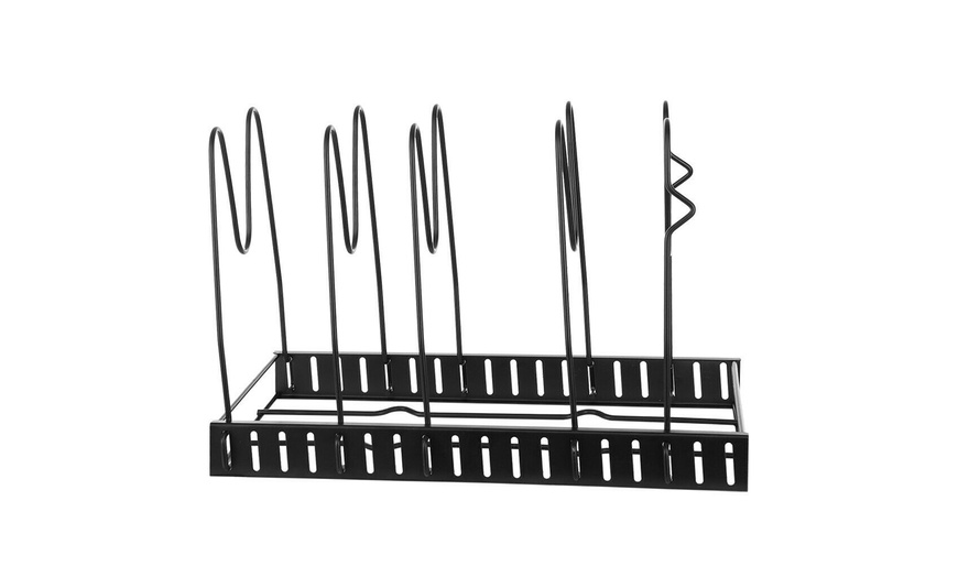 Image 3: 5 Layer Adjustable Kitchen Cabinet Pan Rack Shelf Cookware Organizer Lid Storage