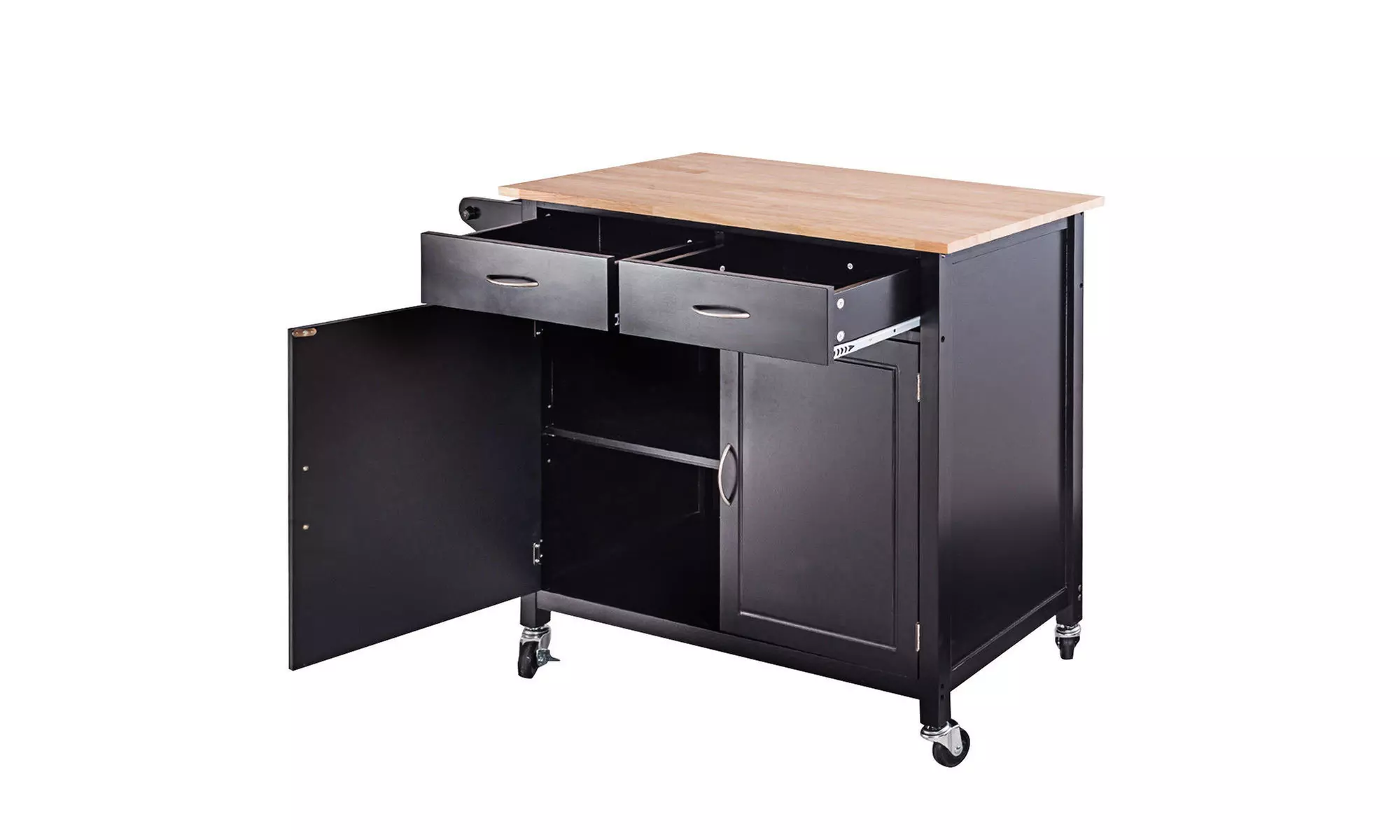 Rolling Kitchen Cart Island Wood Top Storage Trolley Cabinet Utility Modern