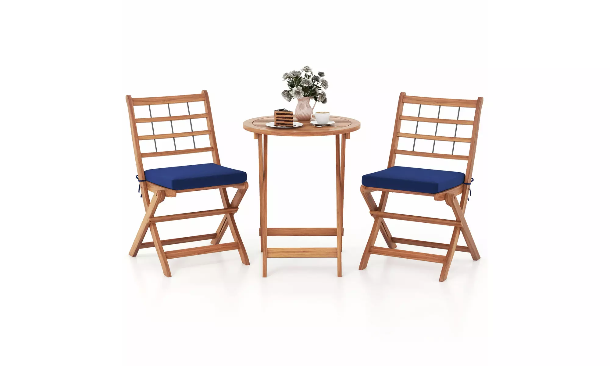 Costway 3 PCS Acacia Wood Patio Bistro Set Folding Outdoor Table and Chairs
