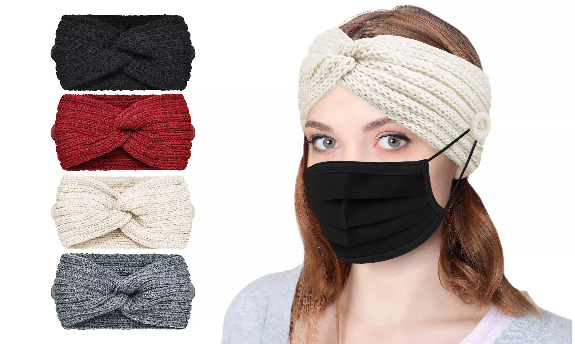 Warm Winter Headbands for Women Cable Crochet Turban Ear Warmer (4-Pack) - Primary Image