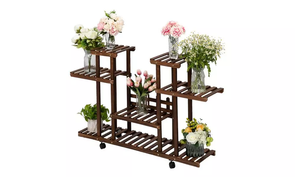 Artisasset 4-Layer 12-Seater Multifunctional Wheel Wooden Plant Stand