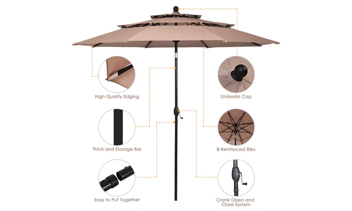 10ft 3 Tier Patio Market Umbrella Aluminum Sunshade Shelter Double Vented Groupon