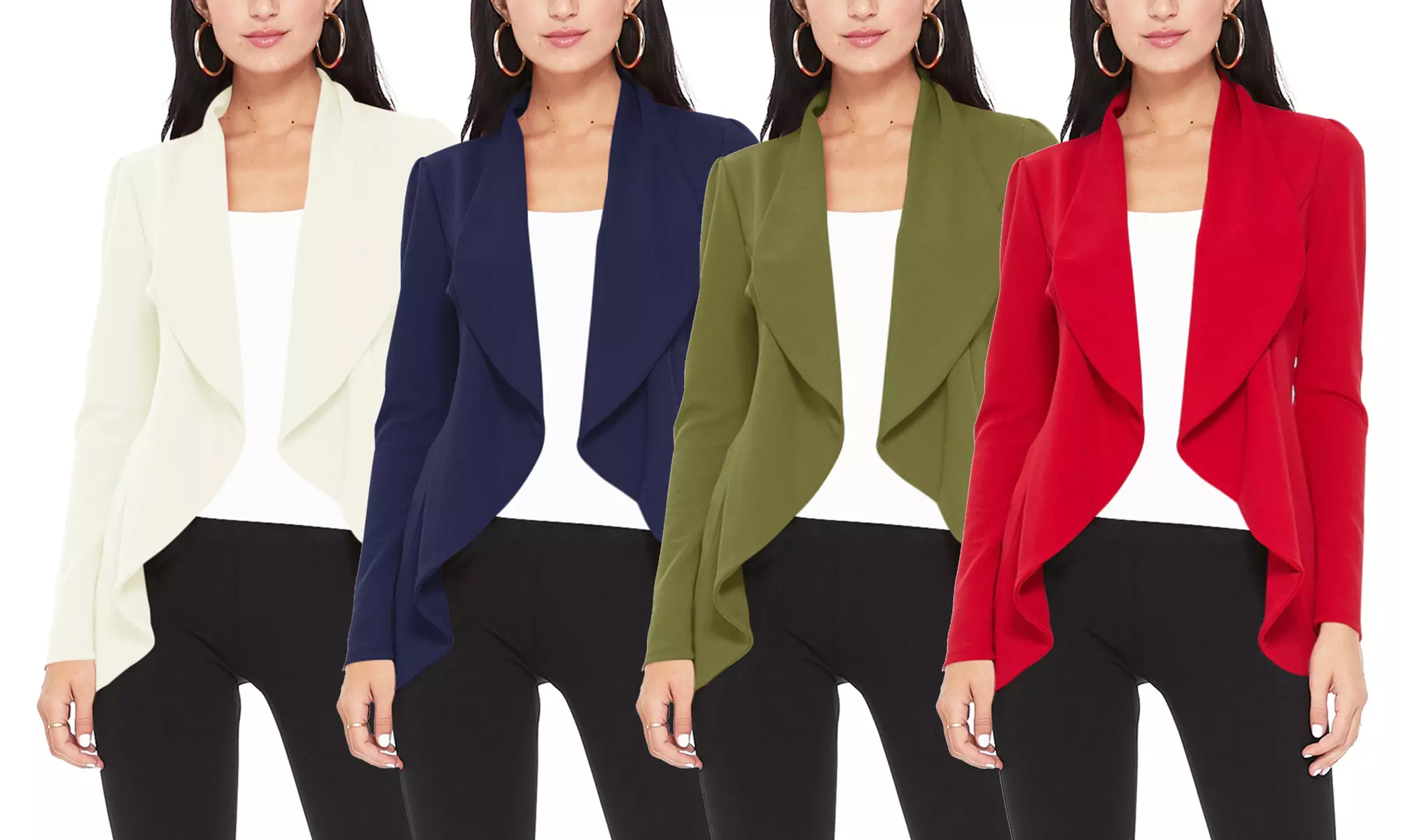 Casual Long Sleeves Open Front Office Wear Solid Blazer Jacket S-3XL