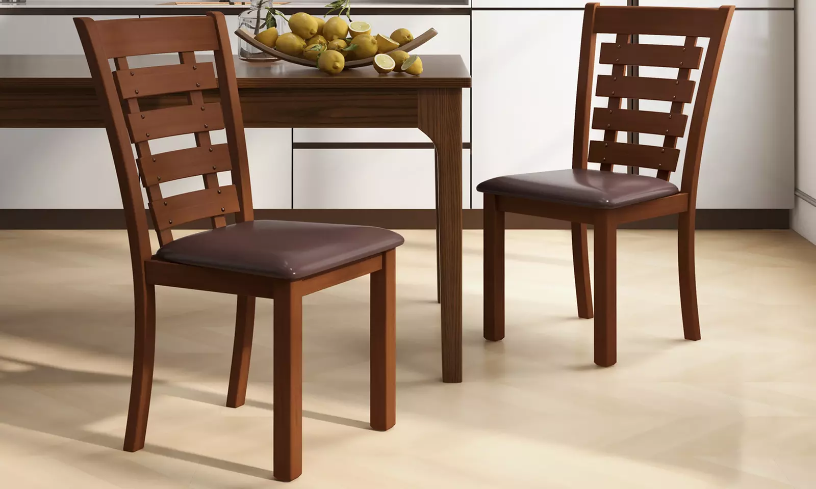 Costway Wooden Dining Chairs Set of 2 with Upholstered Seat and Rubber High Back - Primary Image
