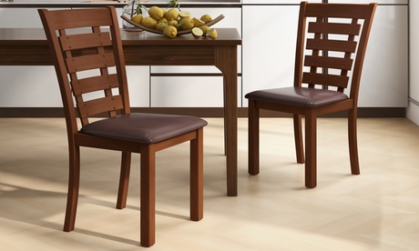 Costway Wooden Dining Chairs Set Of 2 With Upholstered Seat And Rubber High Back 2 Pcs