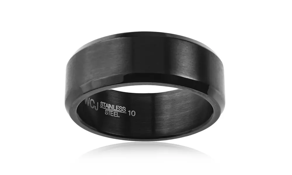 Men's Black Plated Stainless Steel Satin and High Polished Ring