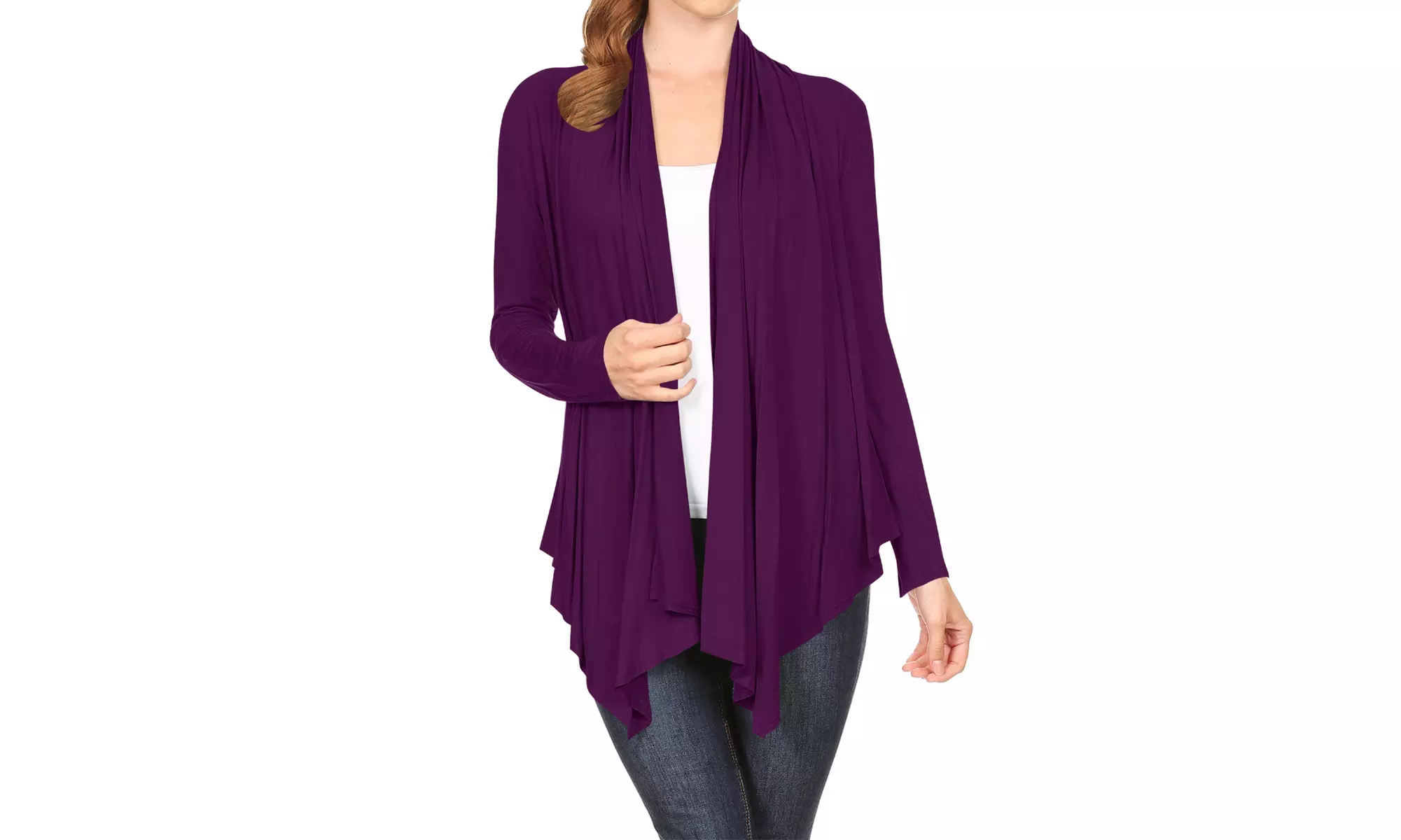 Women's Long Sleeve Draped Neck Open Front Solid Cardigan 