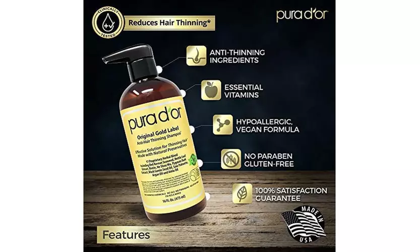 PURA D'OR Biotin Original Gold Label Anti-Thinning Shampoo (16oz) (Blue)- New - Second Medium