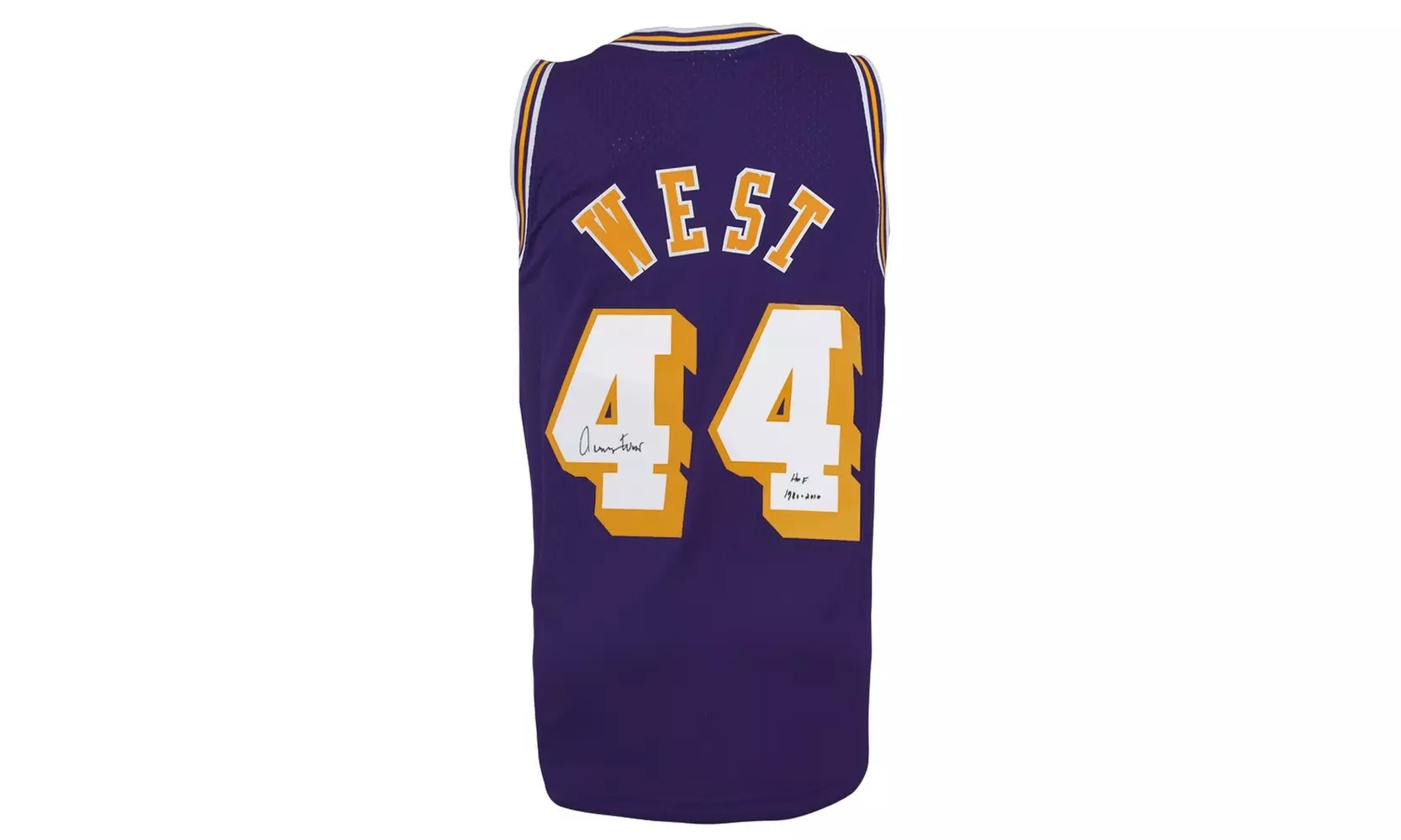 Jerry West Signed Lakers Purple 1971-72 T/B M&N Swingman Jersey w/HOF 1980, 2010
