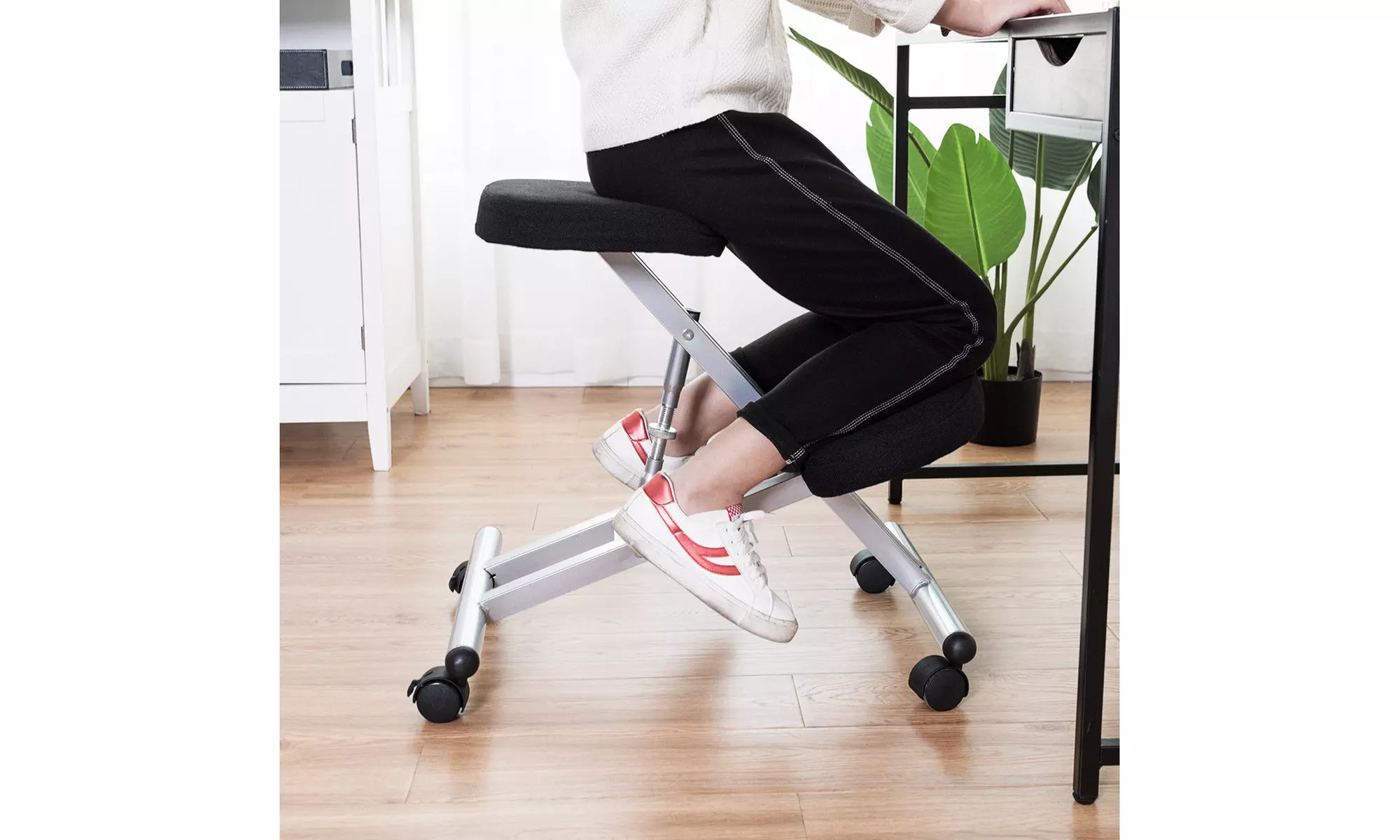 Ergonomic Kneeling Chair Rolling Padded Seat Adjustable Height Knee Rest Black - Primary Image