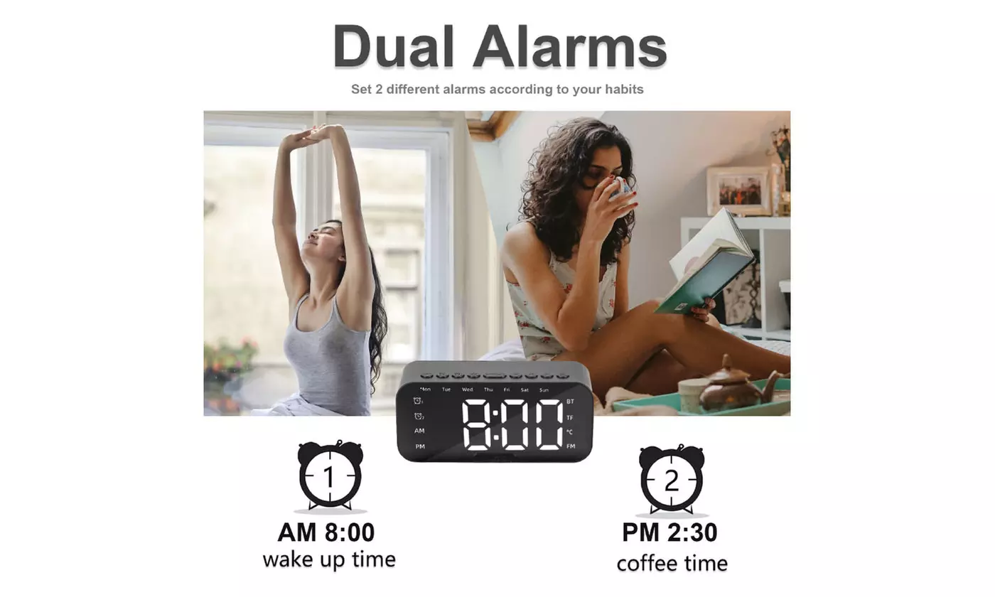 Digital Smart Alarm Clock with Bluetooth Speaker Dimmable LED Display