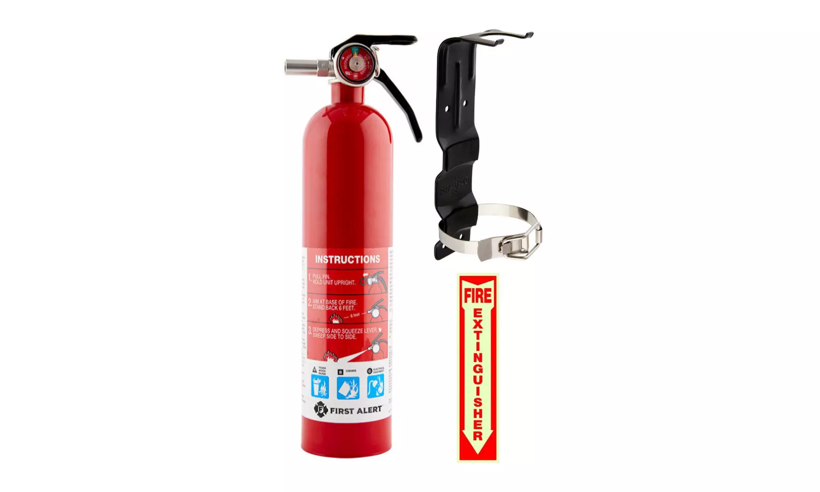 First Alert Rechargeable Home Fire Extinguisher with Bracket and Decal Sign - Primary Image