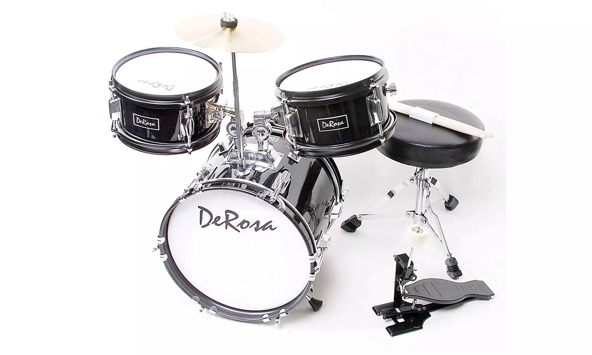De Rosa DRM312-SL 12 in. Kids Children Drum Set in Silver - 3 Piece Set - Primary Image
