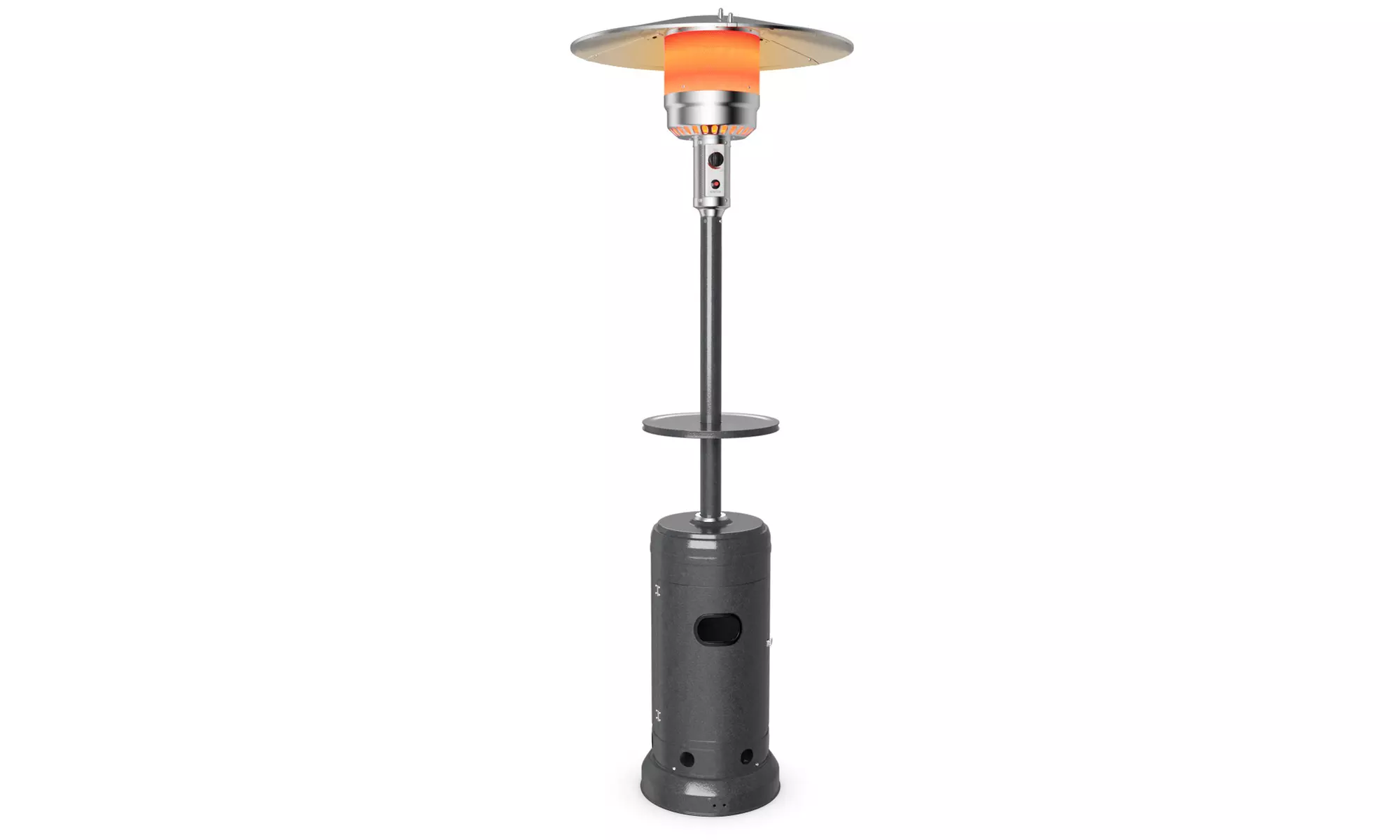 Outdoor Patio Heater Propane Standing LP Gas Steel W/Table & Wheels Silver