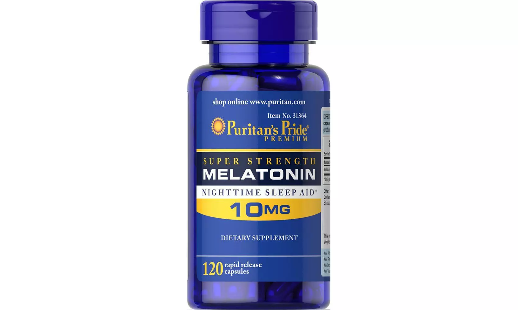 New Advanced Puritan's Pride Melatonin 10 mg Night Time Sleep Aid 120 Capsules - Primary Image