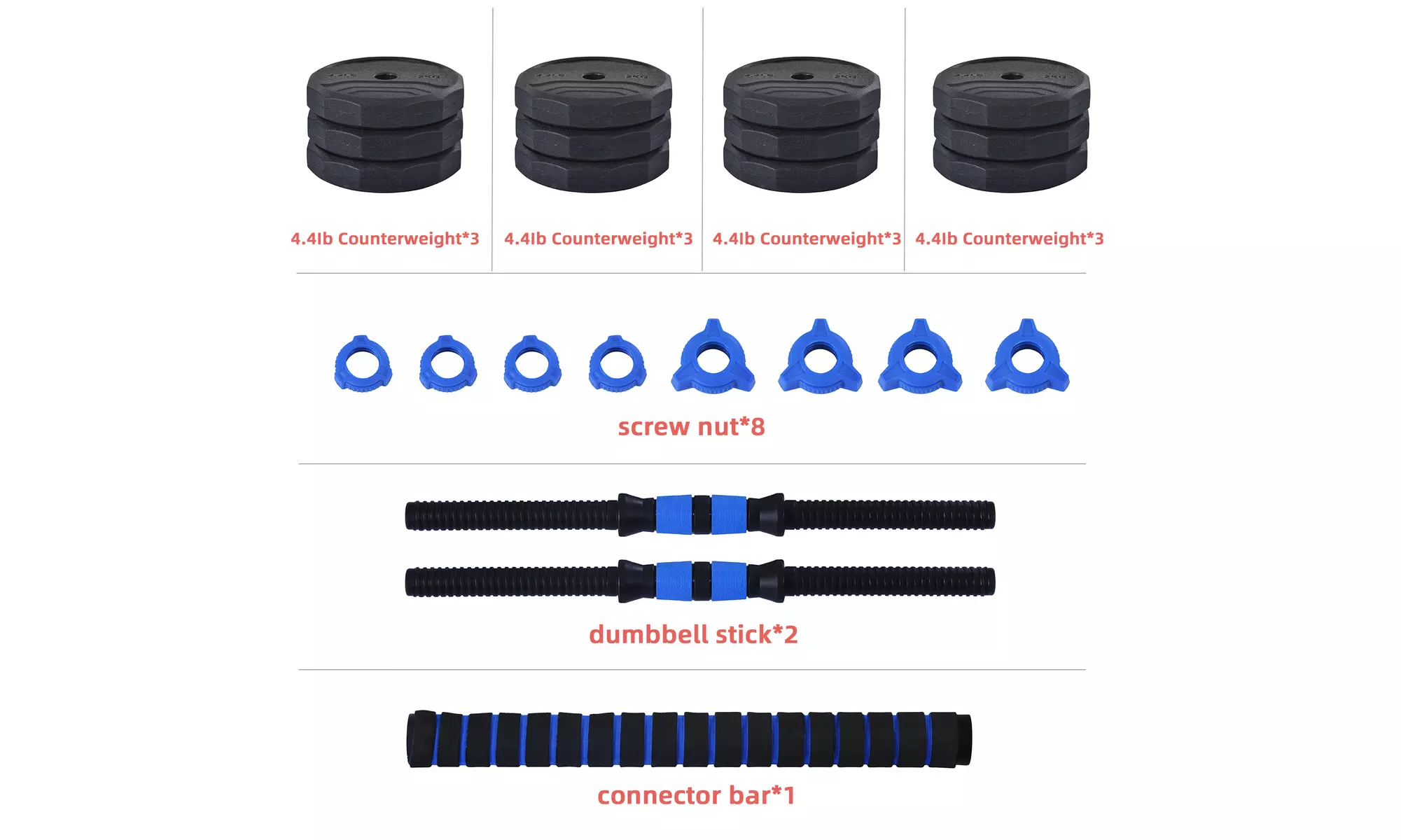 Adjustable Dumbbell Barbell Weight Pair TOTAL 58 LBS 2 in 1 Sets with Connector - Second Medium