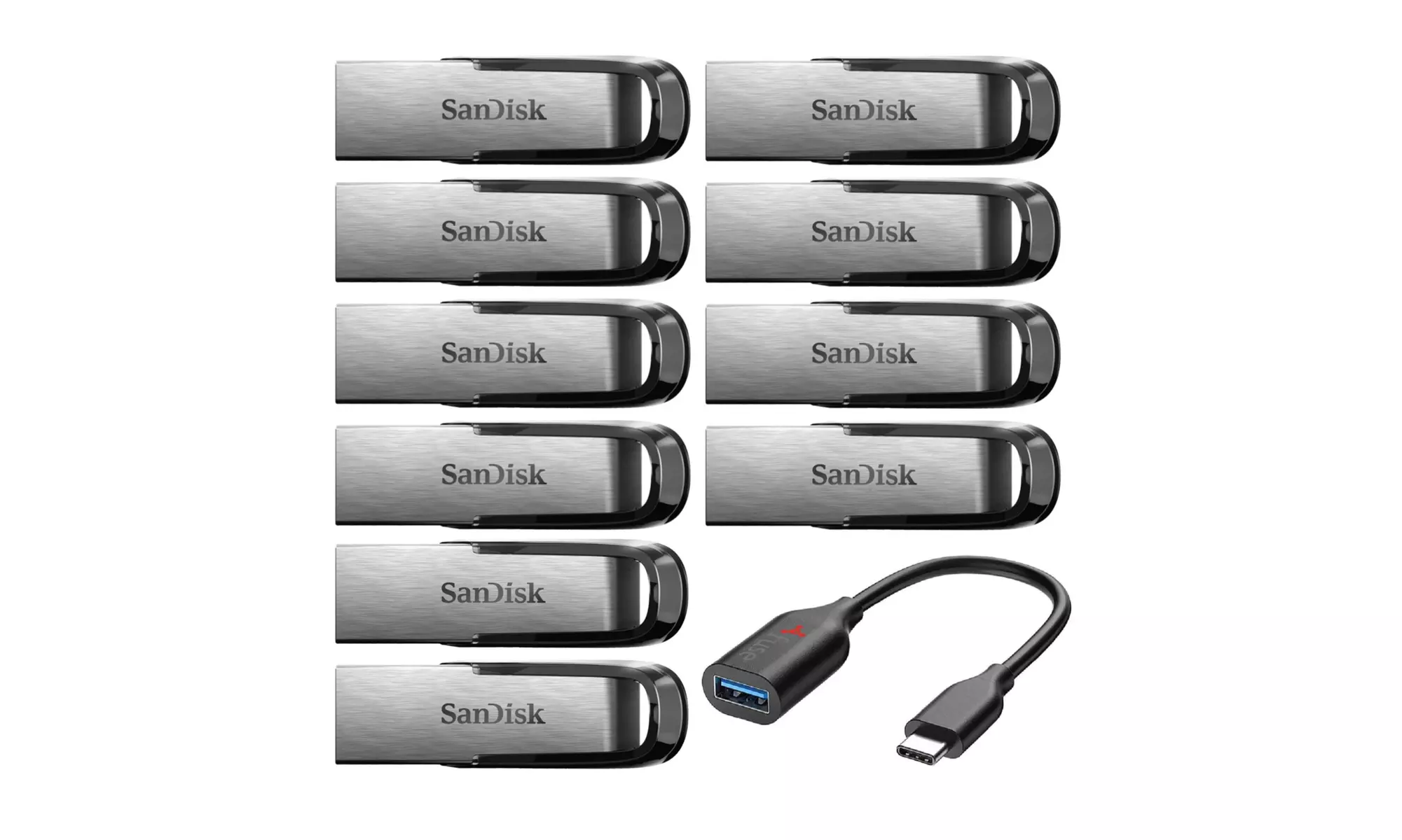 SanDisk 32GB Ultra Flair USB 3.0 Flash Drive (10-Pack) with USB-C Adapter - Primary Image