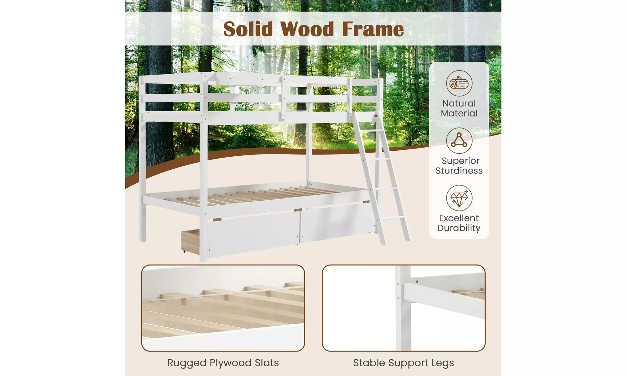 Costway Twin Over Twin Bunk Bed w/ 2 Storage Drawers Ladder No Box Spring Needed