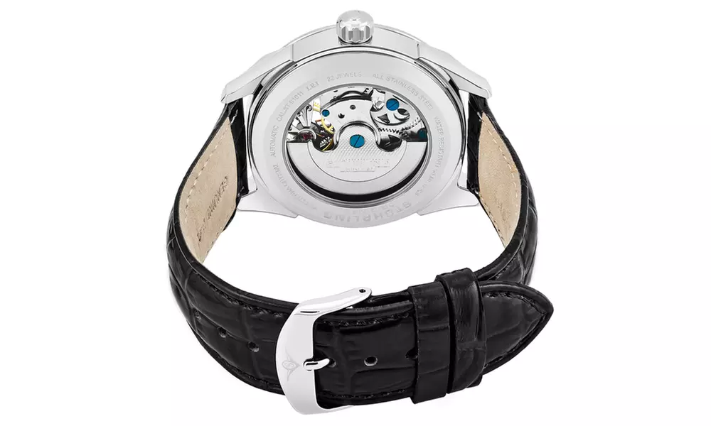 Stuhrling Original Men's Automatic Genuine Leather Strap Watch with GMT - Second Medium