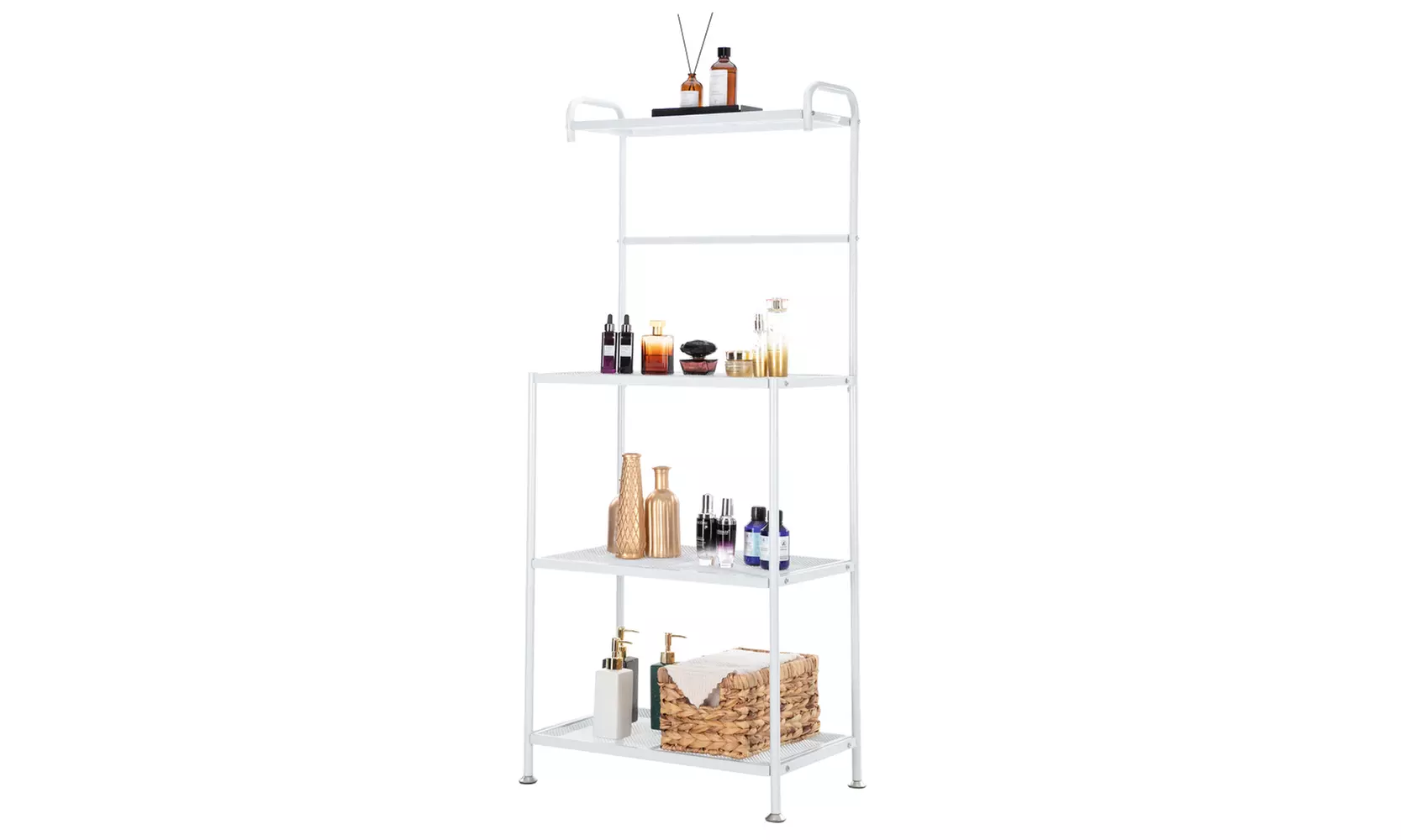 4-Layer Wire Mesh Shelf Wrought Iron Kitchen Rack White - Primary Image