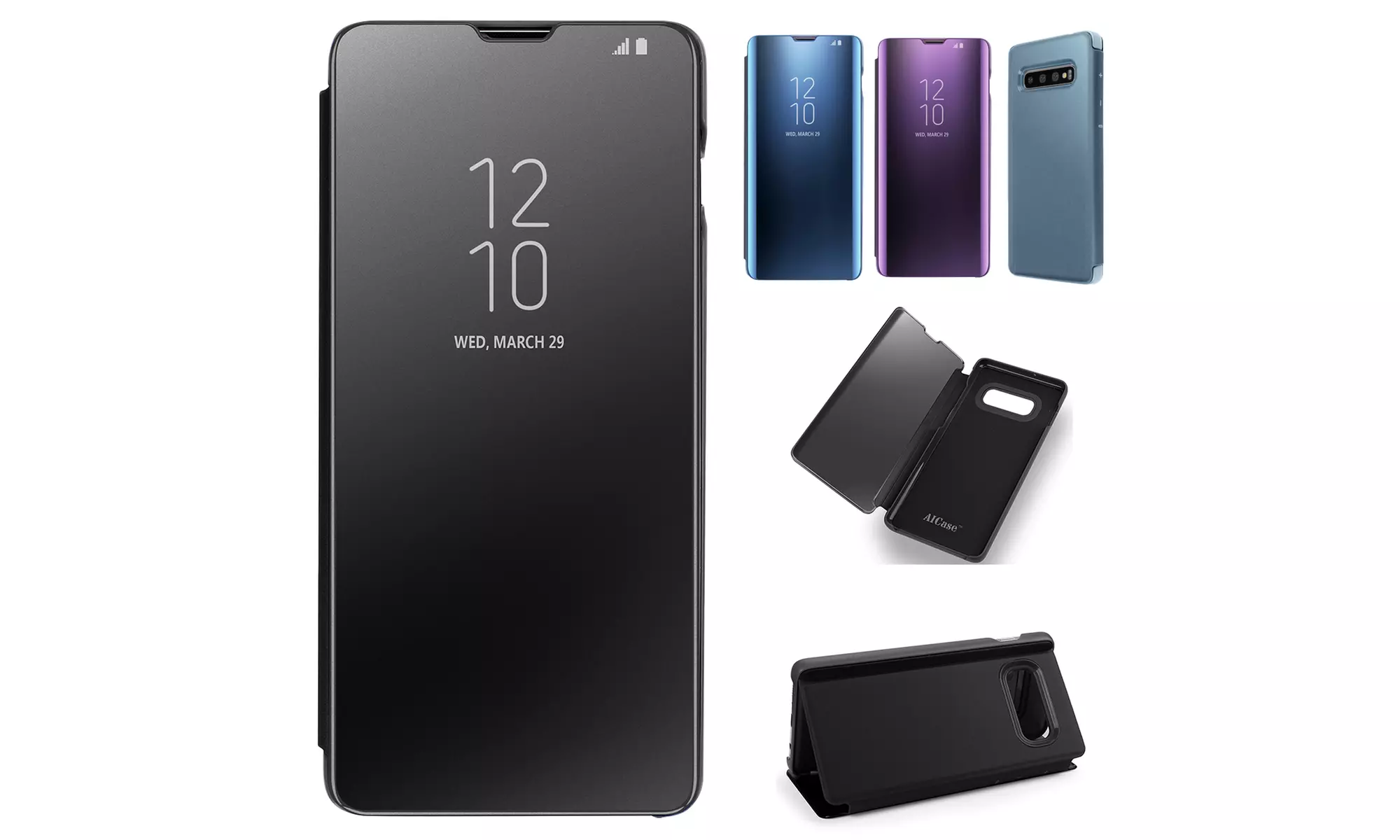  Case For Samsung Galaxy S10e/S10/S10 Plus Clear Metallic Mirror Hard Case Stand - Primary Image