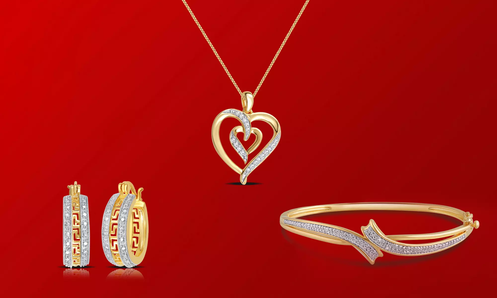 Clearance: 1/10 CTTW Diamond Jewelry Set in 18K Gold Plating (3-Piece) - Primary Image