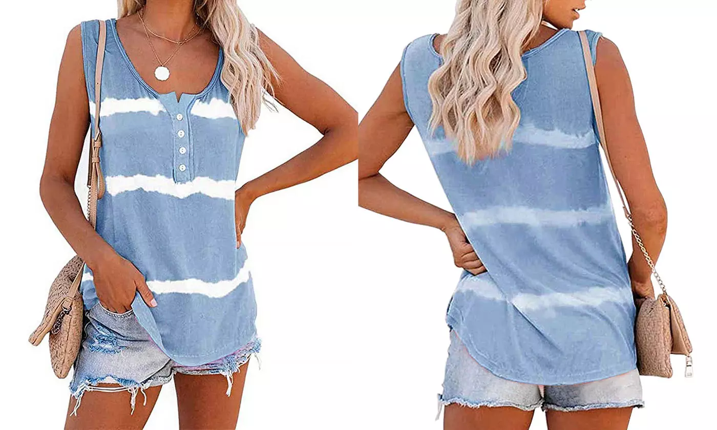 Womens Tank Tops Summer Sleeveless Tunic Tops Casual Button Down Blouse Tshirts