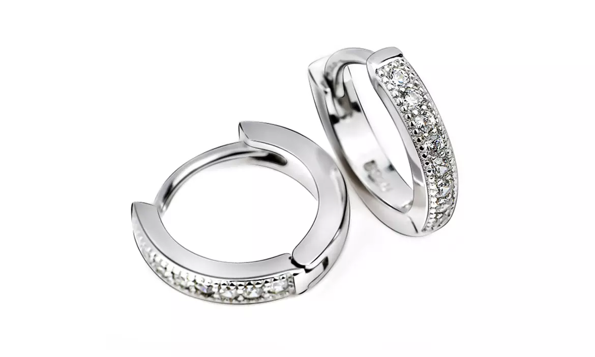 Sterling Silver & Genuine Crystal Petite Huggie Hoop Earring - Second Medium
