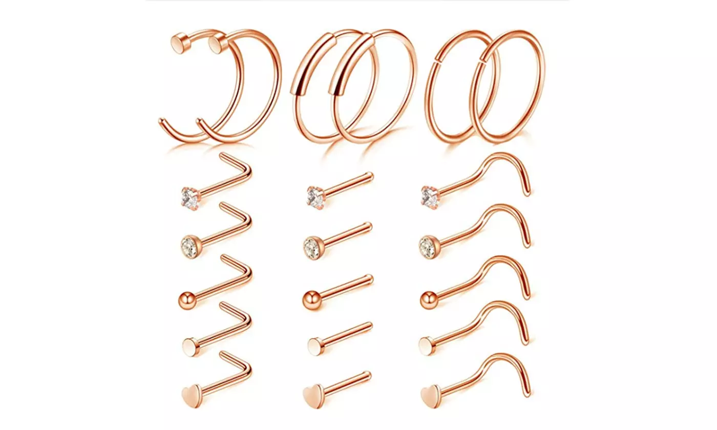 21pcs/set 20G Nose Ring Studs Hoops Screws Bend Rings Piercing Accessories