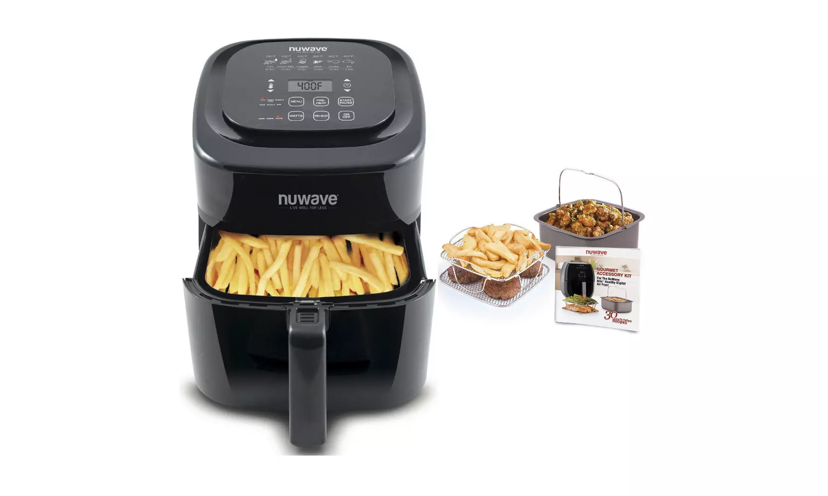 NuWave Brio Digital Air Fryer (6 qt, Black) with 2-piece Cooking Set (3 qt) - Second Medium