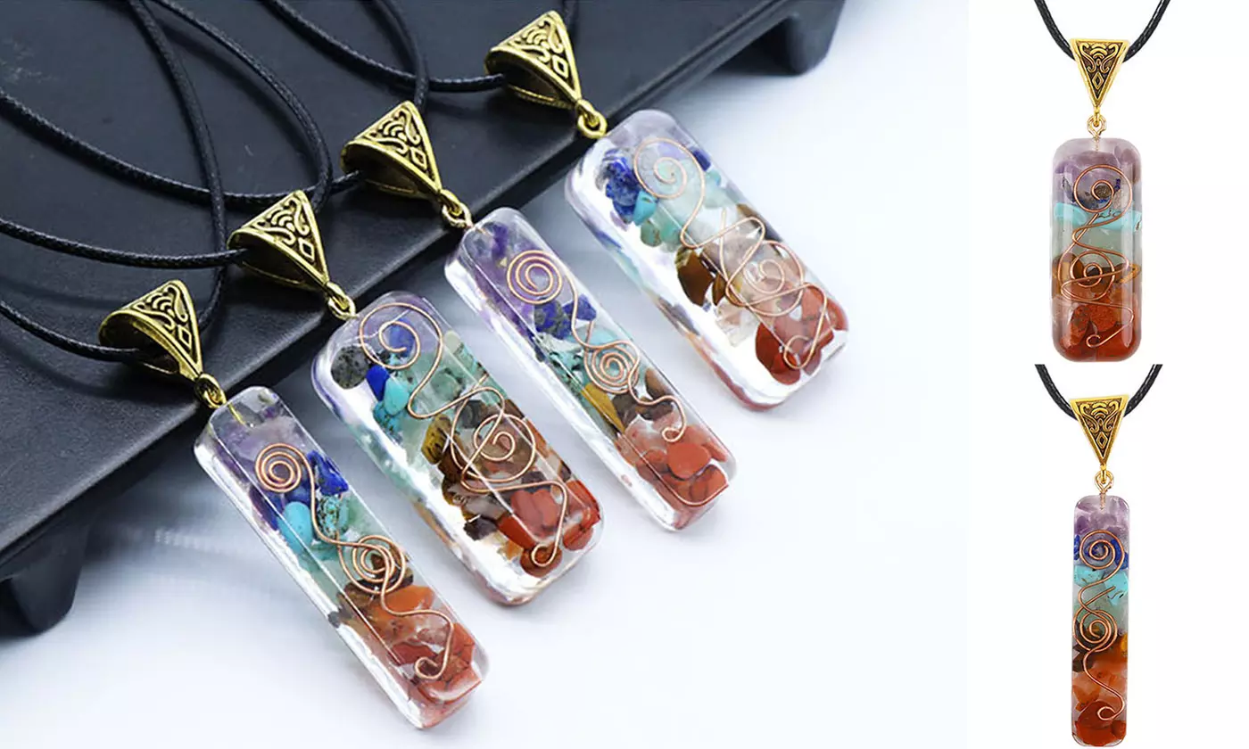 7 Chakra Orgone Energy Generator Pendant Copper Coil Orgonite Necklace Handmade - Primary Image