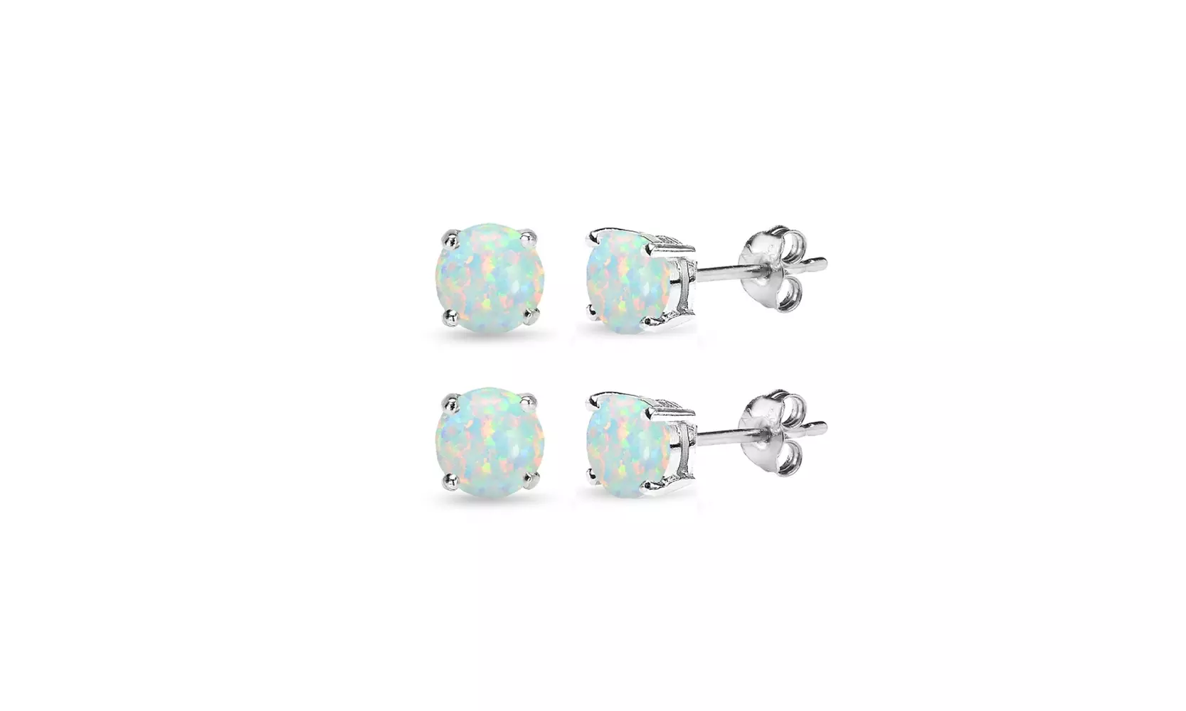 Synthetic White Opal 6mm Round Sterling Silver Stud Earrings, Set of 2 - Primary Image