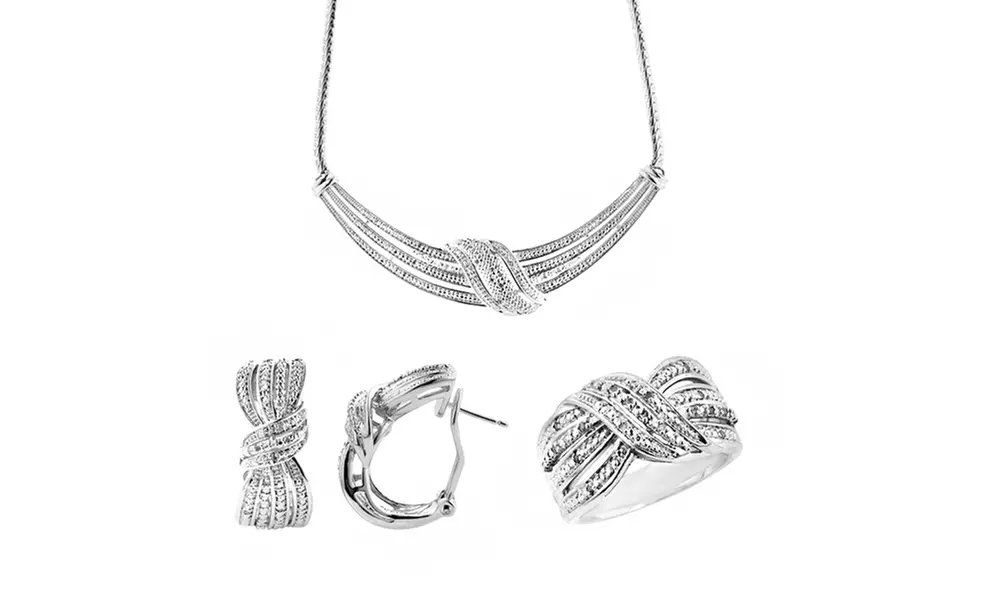 1/4 Cttw Diamond Set, Ring, Earring and Necklace in Brass-KK13FB0022 - Second Medium