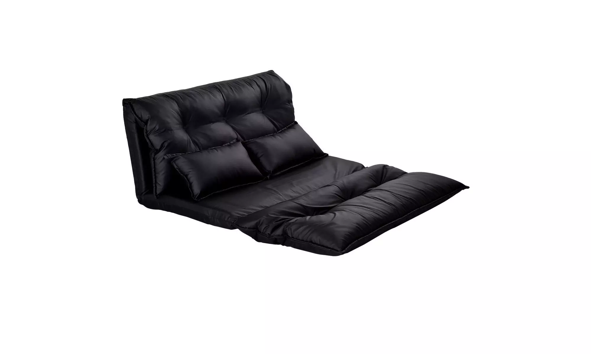 PU Leather Foldable Modern Leisure Floor Sofa Bed Video Gaming 2 Pillows Black