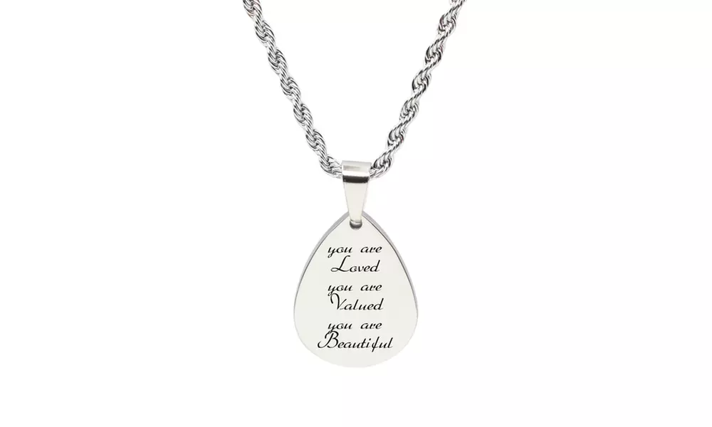 Pink Box Teardrop Inspirational Tag Necklace - Second Medium