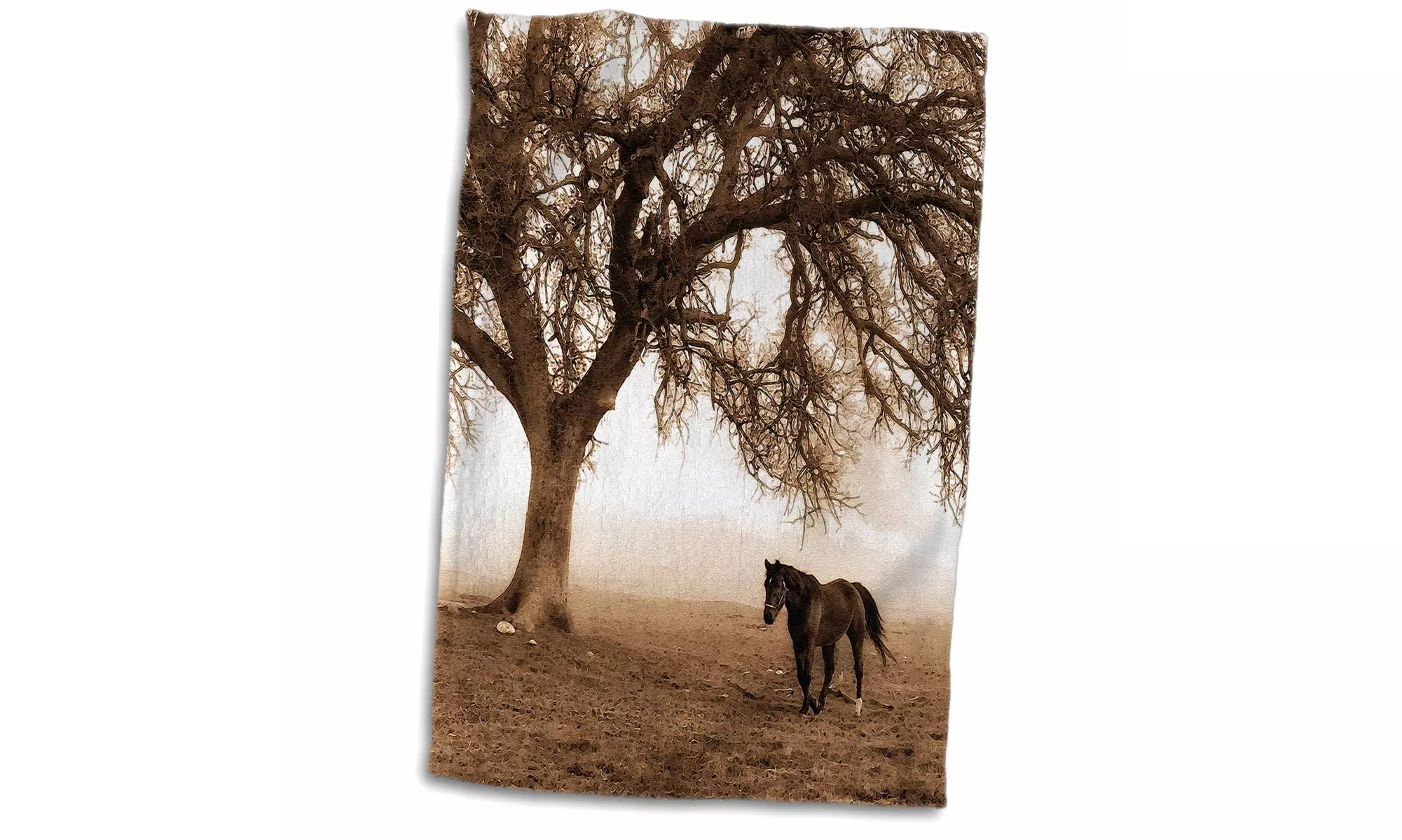  Towel - Western Sepia Toned Horse on a Ranch with an Oak Tree - 15 by 22-inch - Primary Image