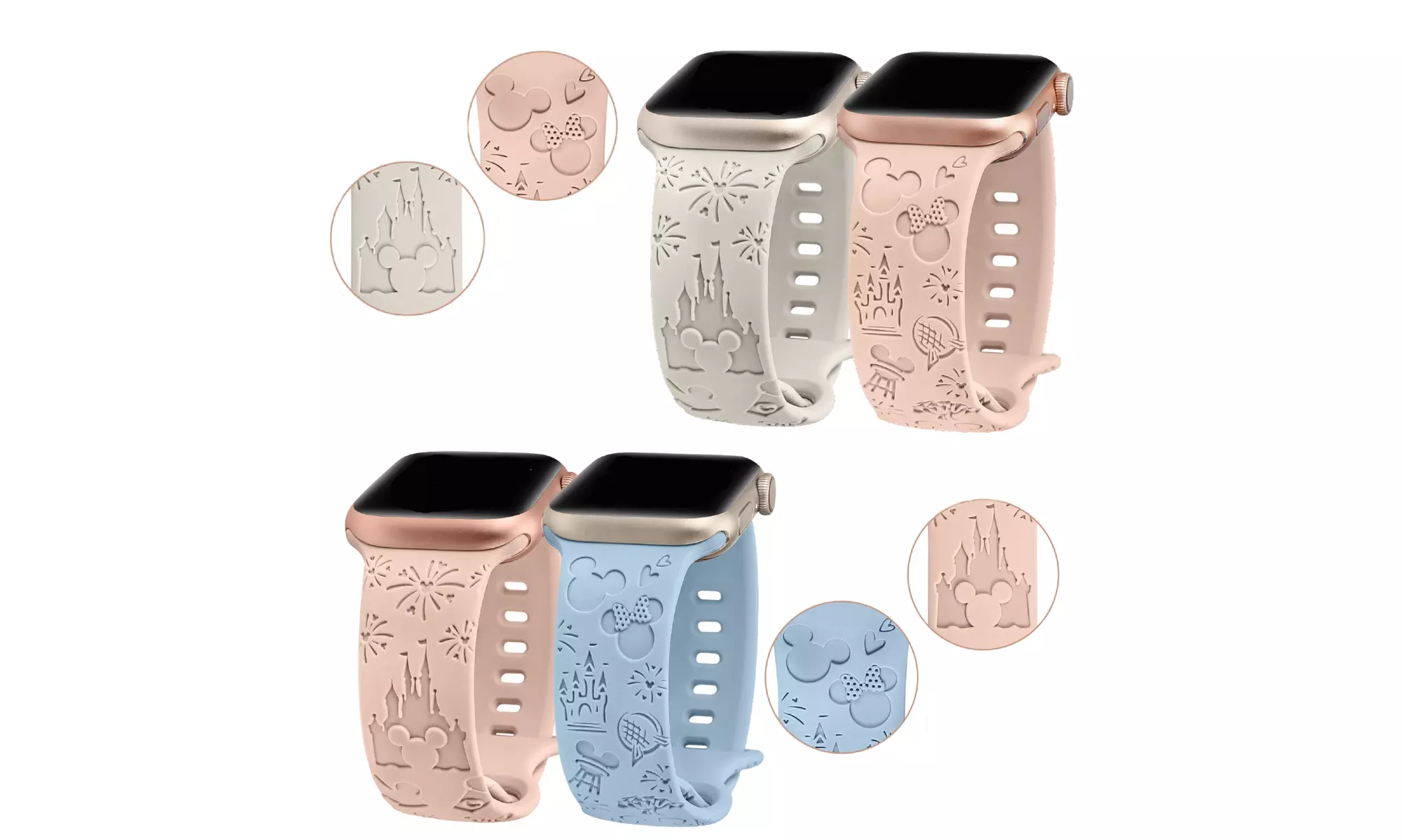 2-Pack Engraved Cartoon Silicone Bands for Apple iWatch Series 1-8 & Ultra
