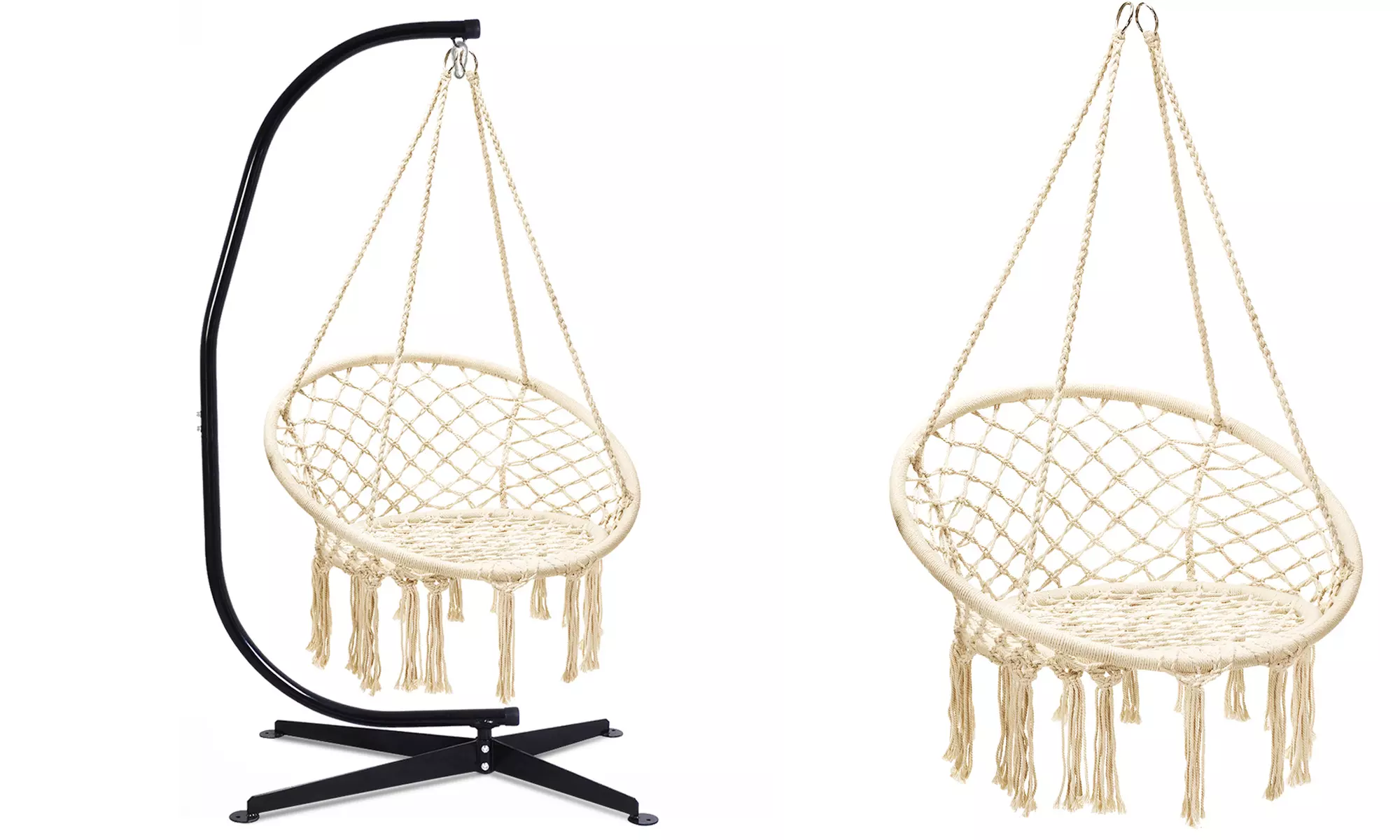 C Hanging Hammock Stand W/Cotton Macrame Swing Chair Backrest Garden - Primary Image