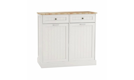 Two Drawers And Two-Compartment Tilt-Out Trash Cabinet Kitchen Trash Cabinet White