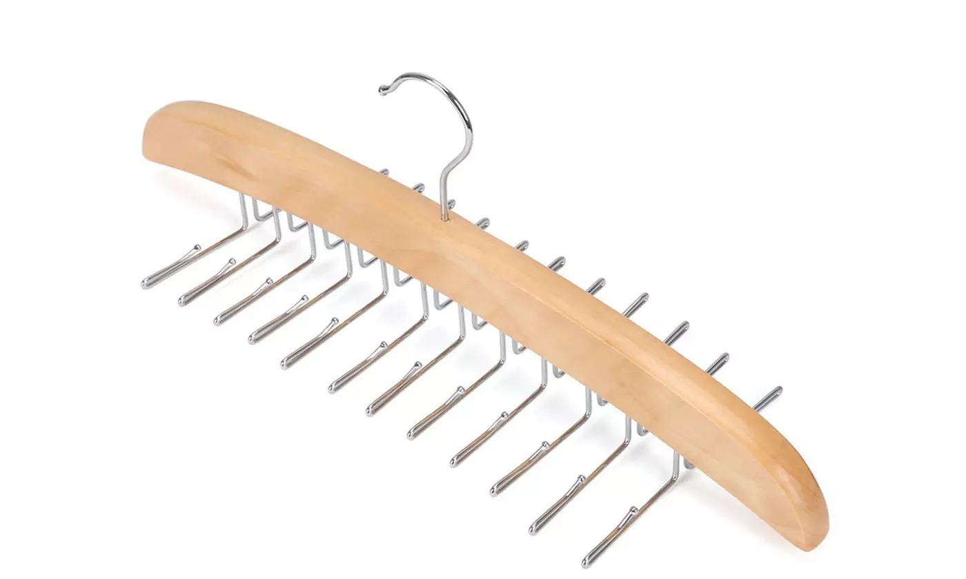 Wooden Tie Organizer 24 Tie Hanger Hook Storage Rack Closet Organizer