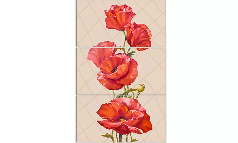 Bunch of Poppies Vector Art Floral Metal Wall Art 28x36 3 Panels - Primary Image