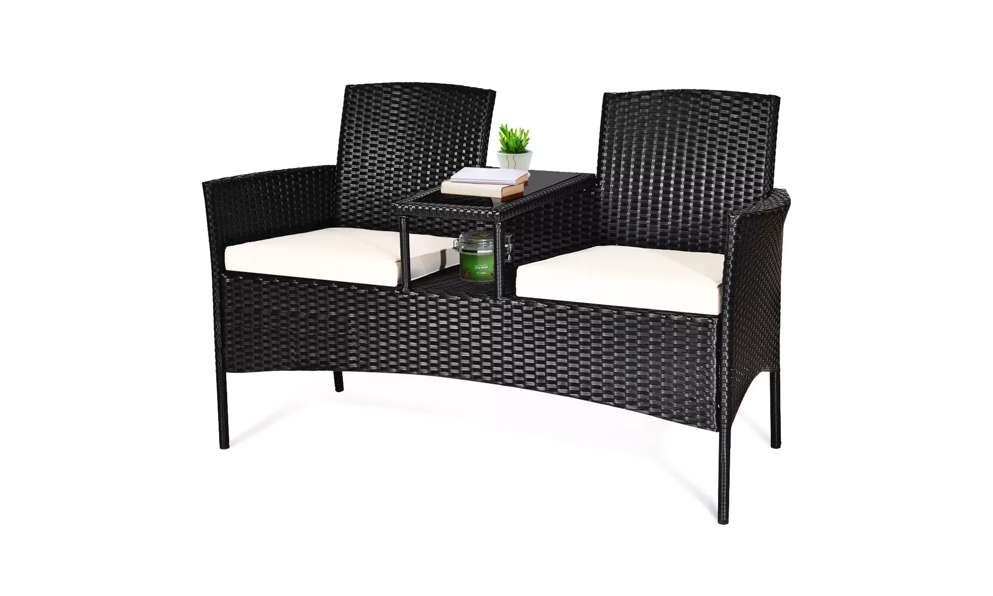 Rattan-Effect One-Piece Furniture Set with Cushioned Seats - Second Medium